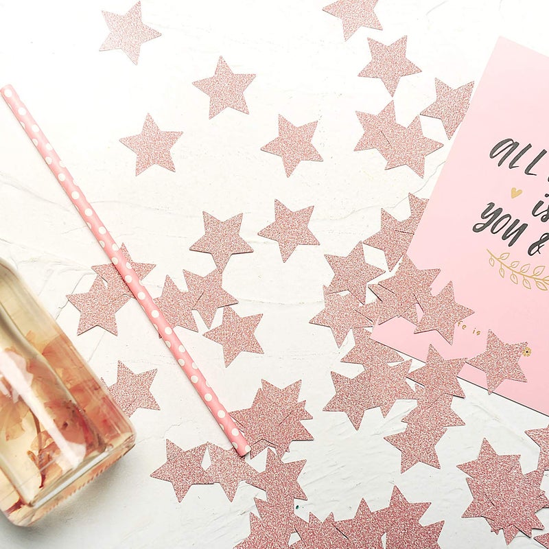 MOWO Glitter Star Confetti for Table Wedding Birthday Party Decoration  1.2 inch in Diameter (rose gold glitter 200pc) - Image 5